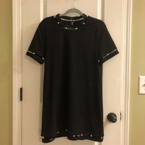 Black tshirt dress with pearls